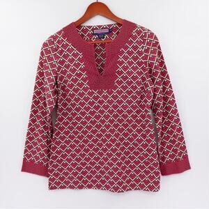 Vineyard Vines Peasant Top Womens XS‎ Pink Geo Print Tunic Embroidered Mod 70s